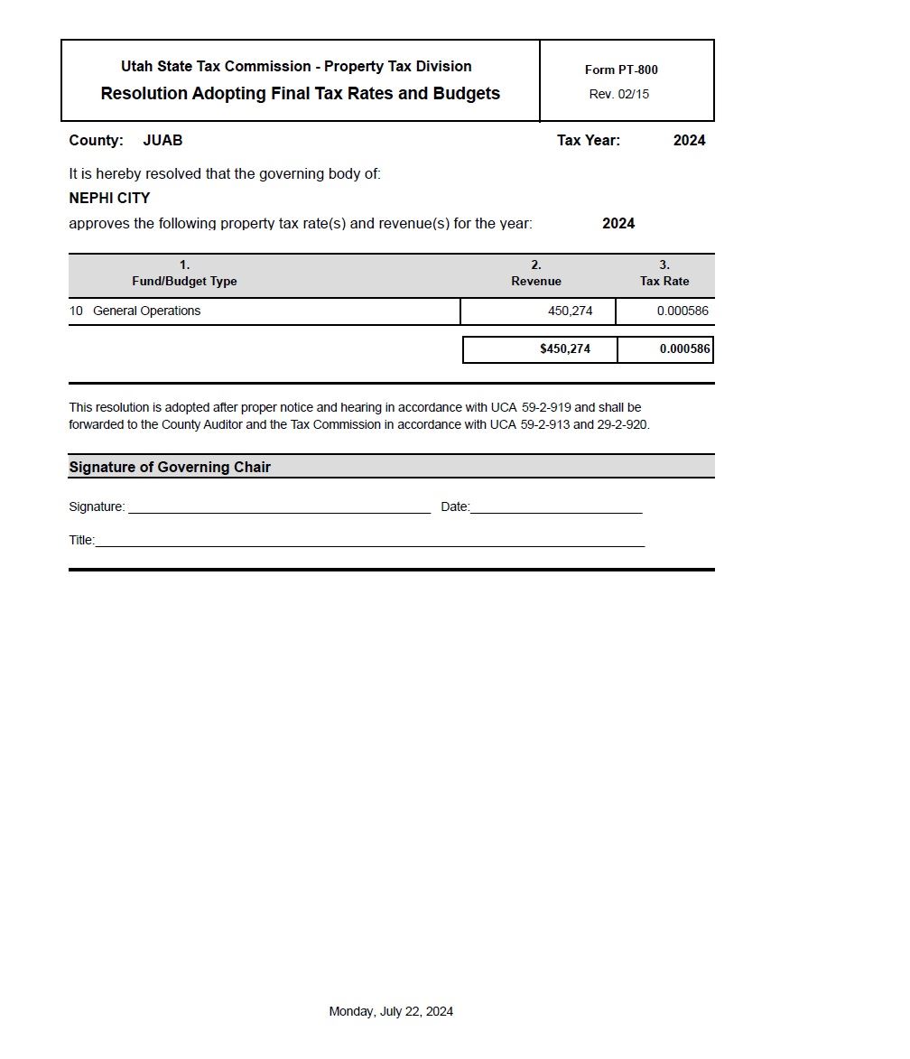 PT-800 2024 Tax Rate