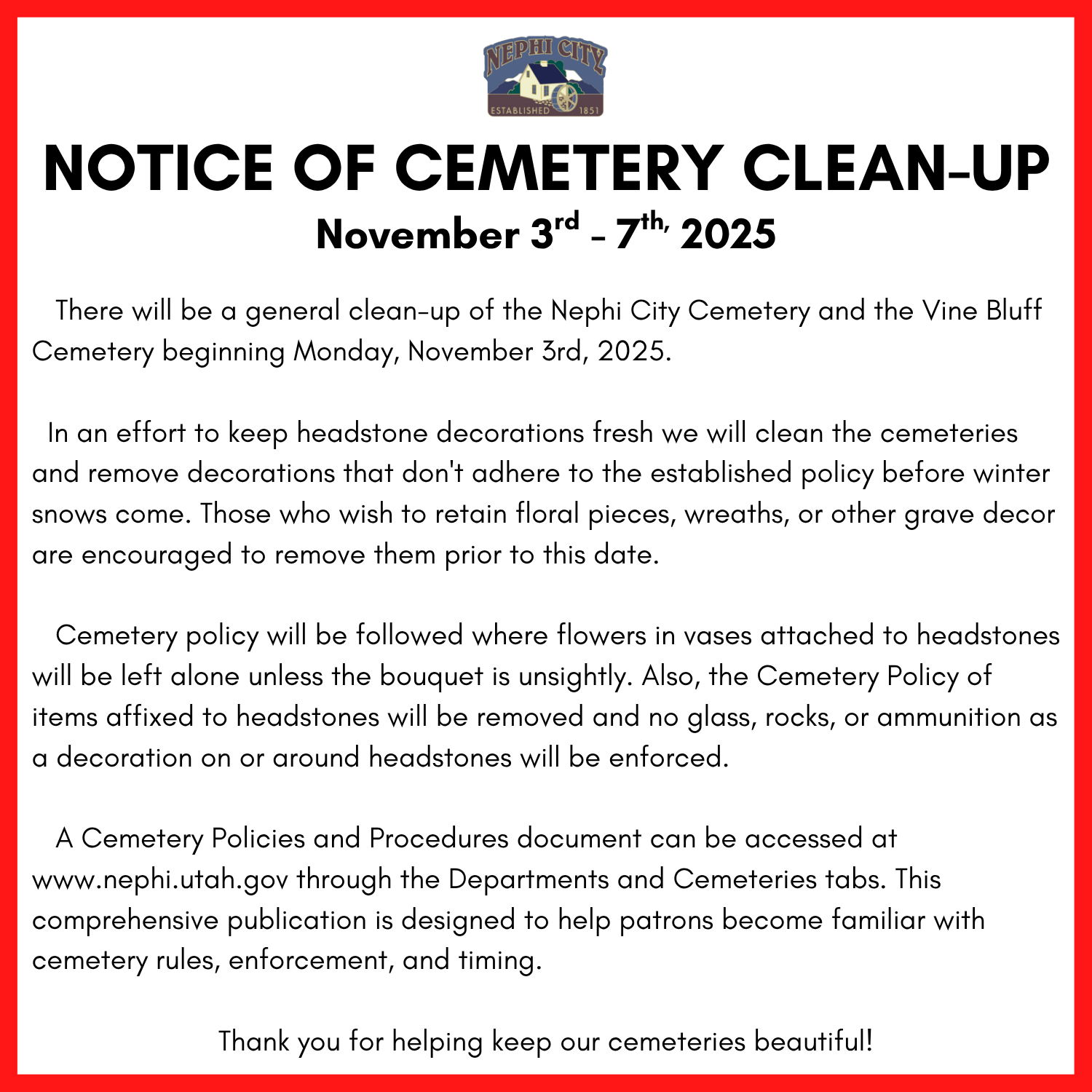 Cemetery Fall Cleanup 2025